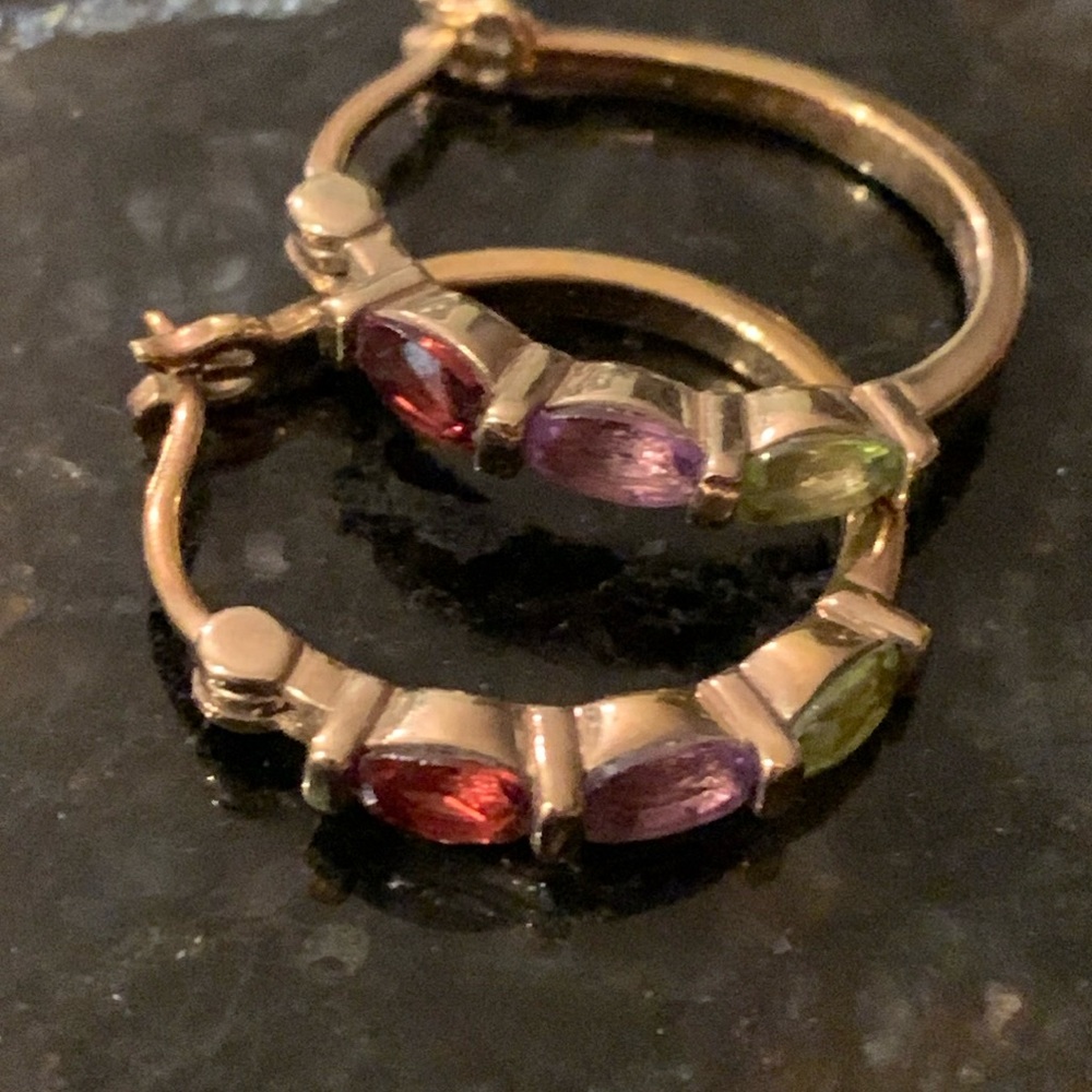 Prime Art & Jewel Elbaite, Amethyst, and Peridot Gold Plated Silver Earrings